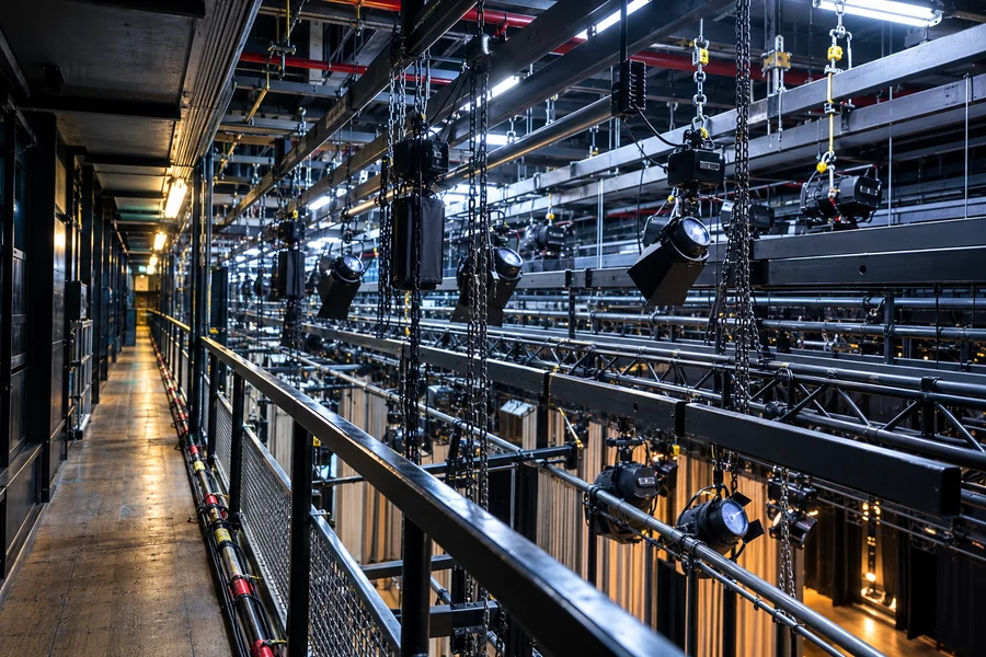 Lighting equipment, rigging and catwalks backstage at the Sydney Opera House