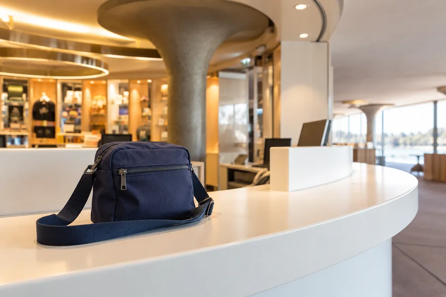 Compact unbranded day bag at the Sydney Opera House Welcome Centre