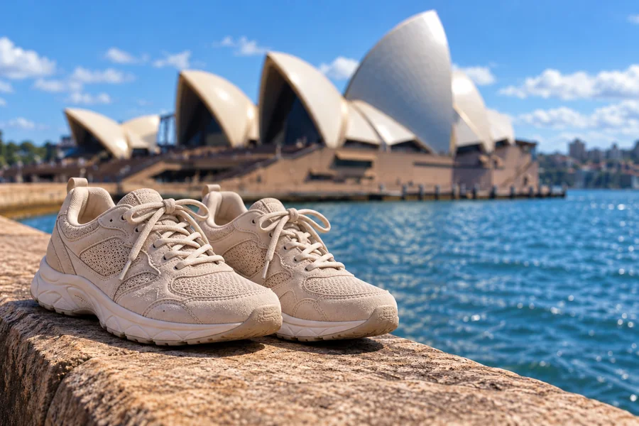 Comfortable walking shoes beside the Sydney Opera House waterfront