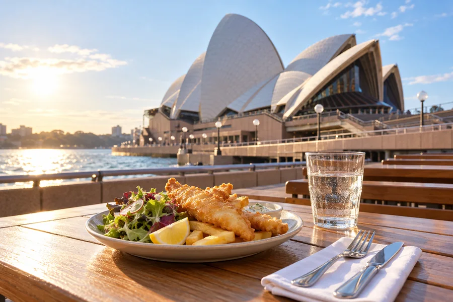 Harbourfront meal with Sydney Opera House sails in the background